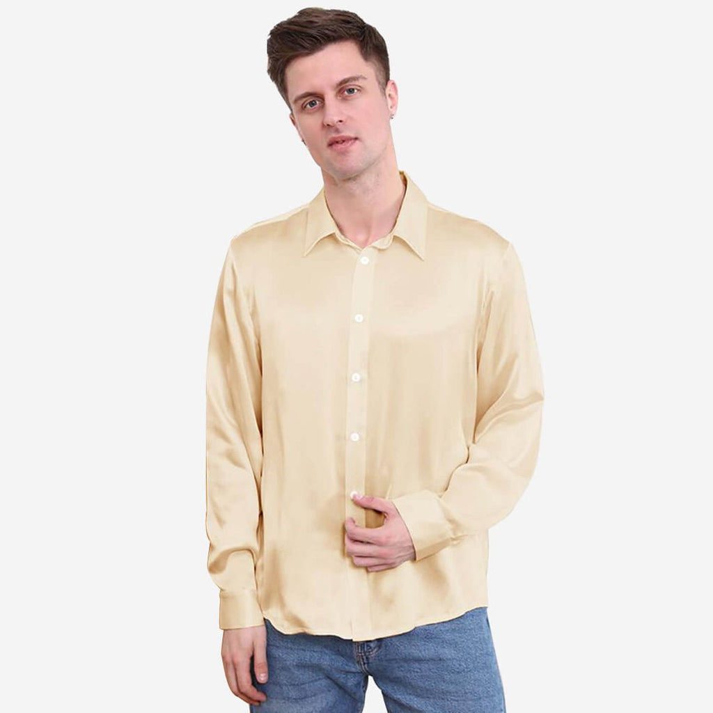 22 Momme Classic Business Camisas de seda para hombre Top de seda de manga larga