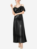 Vestido midi de seda con volantes y hombros descubiertos de 22 Momme