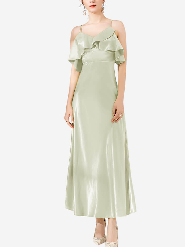 22 Momme Cold Shoulder Ruffled Silk Midi Slip Dress DIANASILK 22 Momme Cold Shoulder Ruffled Silk Midi Slip Dress DIANASILK
