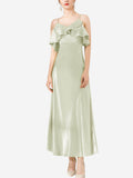 Vestido midi de seda con volantes y hombros descubiertos de 22 Momme