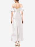 22 Momme Cold Shoulder Ruffled Silk Midi Slip Dress