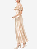 22 Momme Cold Shoulder Ruffled Silk Midi Slip Dress