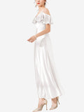 Vestido midi de seda con volantes y hombros descubiertos de 22 Momme