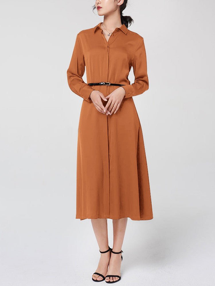 22 Momme Seidenkleid mit hoher Taille und langen Ärmeln