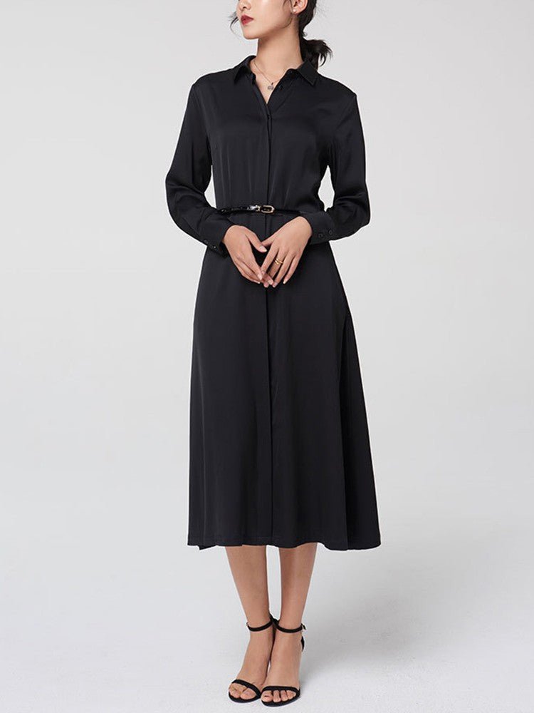 22 Momme Seidenkleid mit hoher Taille und langen Ärmeln
