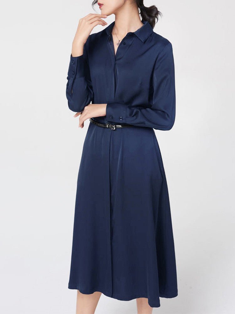 22 Momme Seidenkleid mit hoher Taille und langen Ärmeln