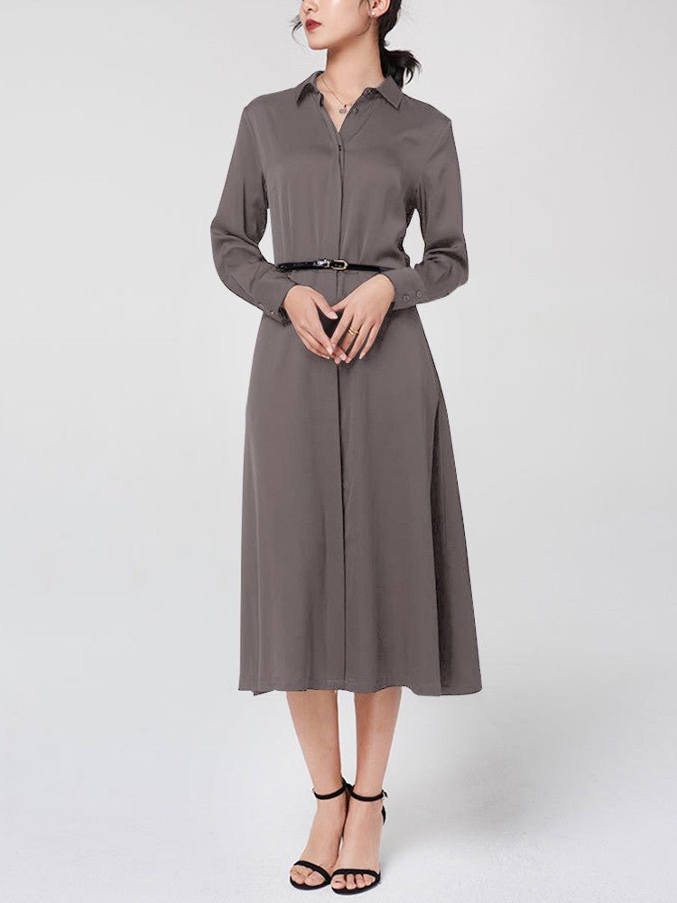 22 Momme Seidenkleid mit hoher Taille und langen Ärmeln