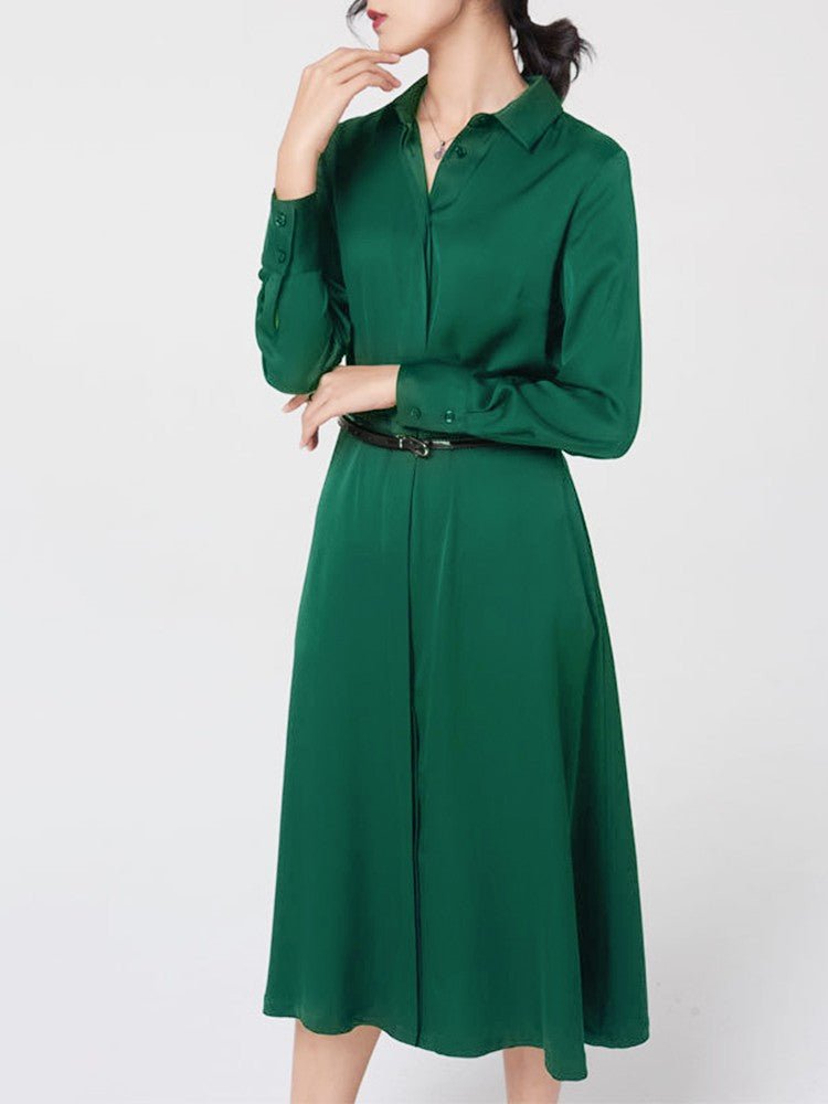 22 Momme Seidenkleid mit hoher Taille und langen Ärmeln