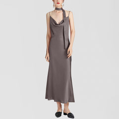 22 Momme Long Cowl Neck Mulberry Silk Slip Dress