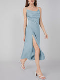 Vestido midi sexy de seda con cuello vuelto y abertura lateral de 22 Momme