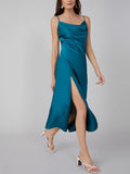 Vestido midi sexy de seda con cuello vuelto y abertura lateral de 22 Momme