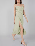 Vestido midi sexy de seda con cuello vuelto y abertura lateral de 22 Momme