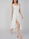 Vestido midi sexy de seda con cuello vuelto y abertura lateral de 22 Momme