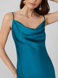 Vestido midi sexy de seda con cuello vuelto y abertura lateral de 22 Momme