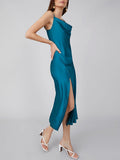 Vestido midi sexy de seda con cuello vuelto y abertura lateral de 22 Momme
