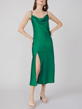 Vestido midi sexy de seda con cuello vuelto y abertura lateral de 22 Momme