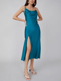 Vestido midi sexy de seda con cuello vuelto y abertura lateral de 22 Momme