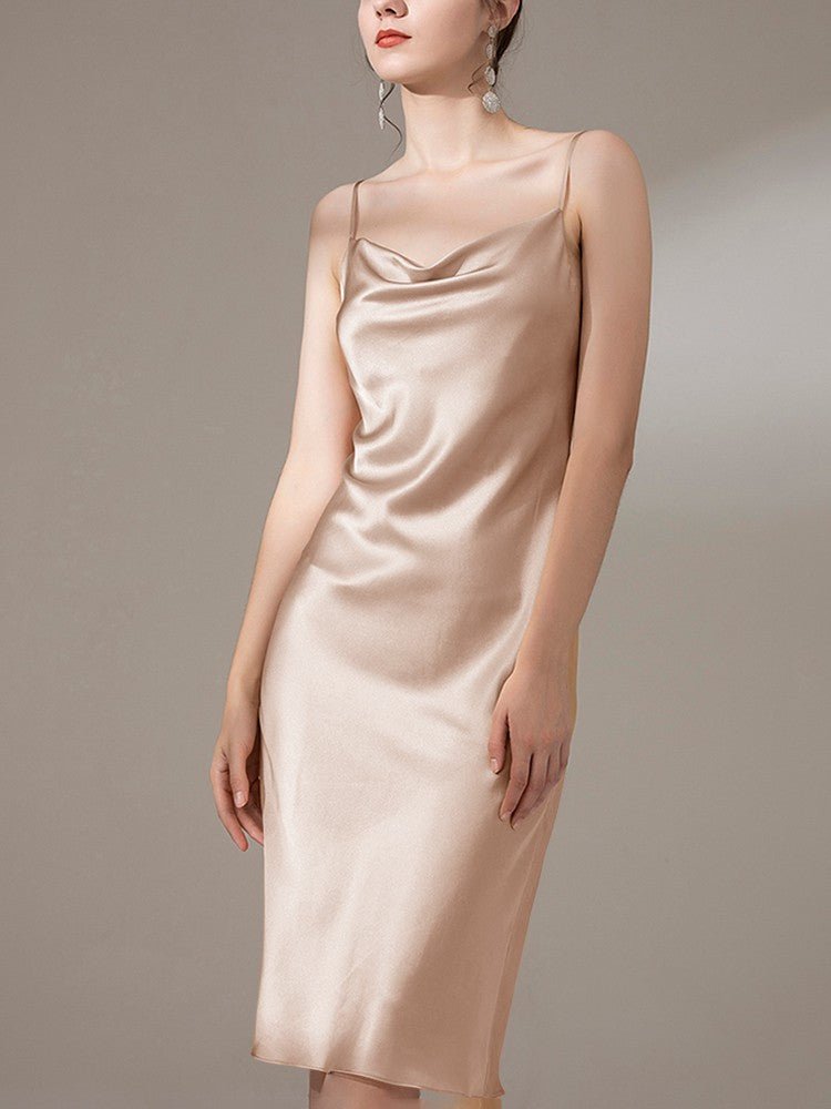 22 Momme Sexy Silk Cowl Neck Slip Dress for  Women