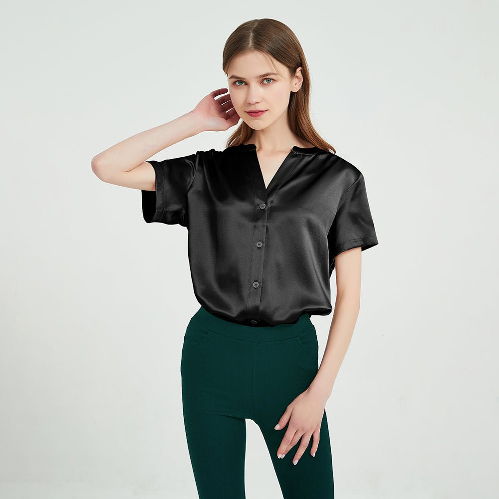 22 Momme Short Sleeves Silk Shirts For Women 100% Pure Silk Top Silk Blouse