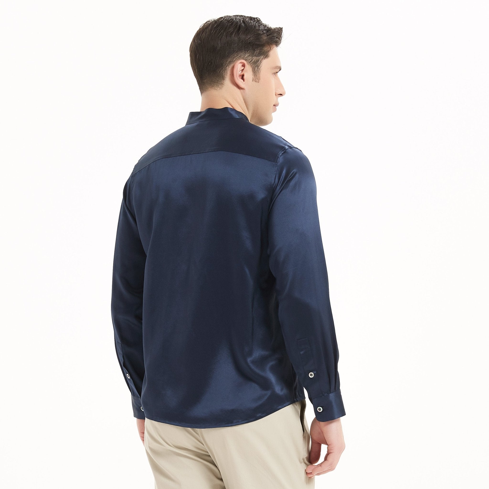 Business Silk Shirts For Mens Stand Collar Long Sleeves Silk Top