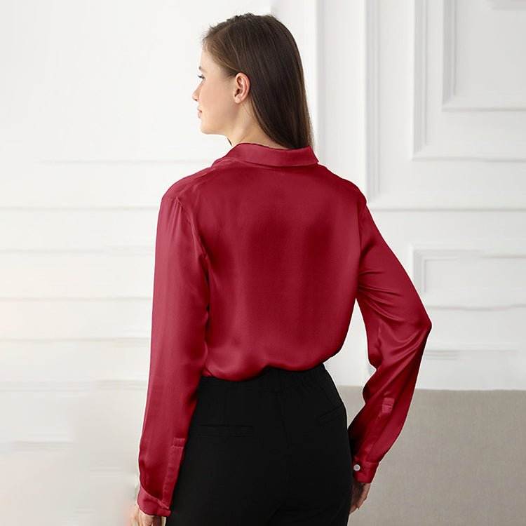 Blusa de seda clásica para mujer de 22 mm Camisas de seda de manga larga Top de seda de negocios de color puro