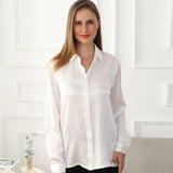 Blusa de seda clásica para mujer de 22 mm Camisas de seda de manga larga Top de seda de negocios de color puro