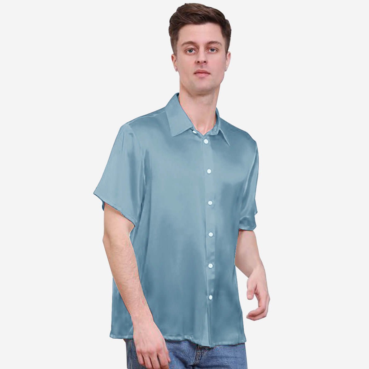 Camisas de seda de manga corta de lujo de 22 mm para hombres Top de seda de color puro