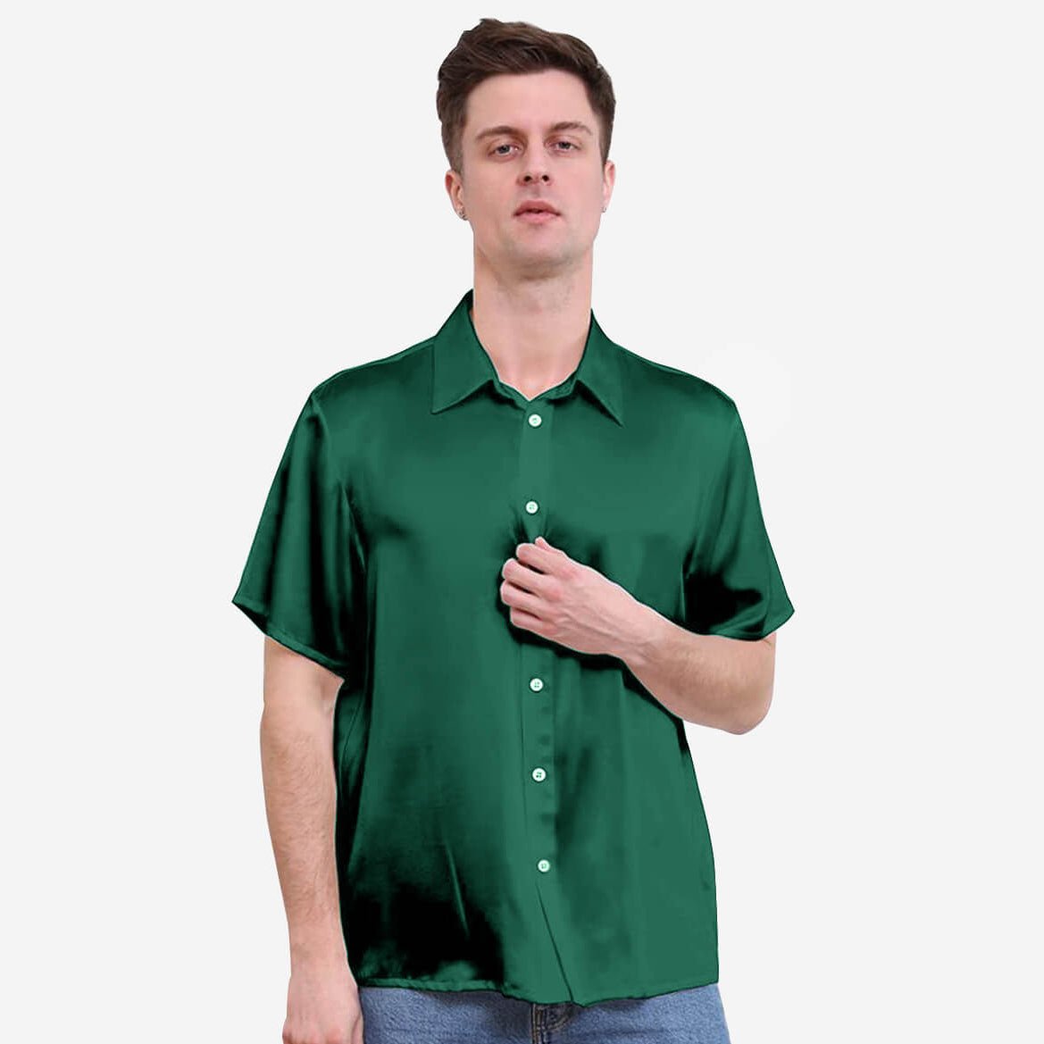 Camisas de seda de manga corta de lujo de 22 mm para hombres Top de seda de color puro