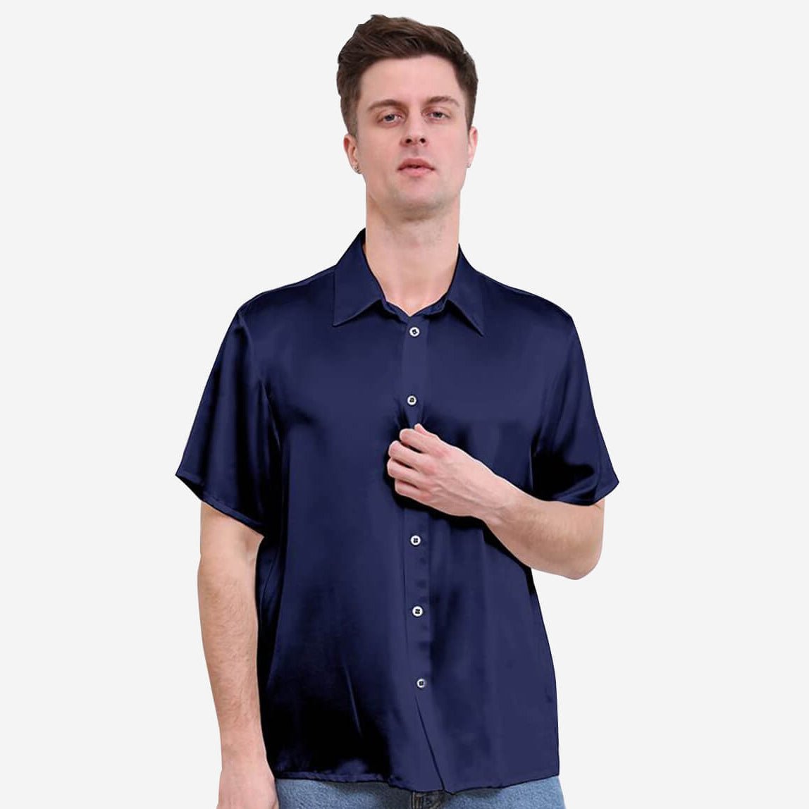 Chemises en soie à manches courtes de luxe 22MM pour hommes Top en soie de couleur pure