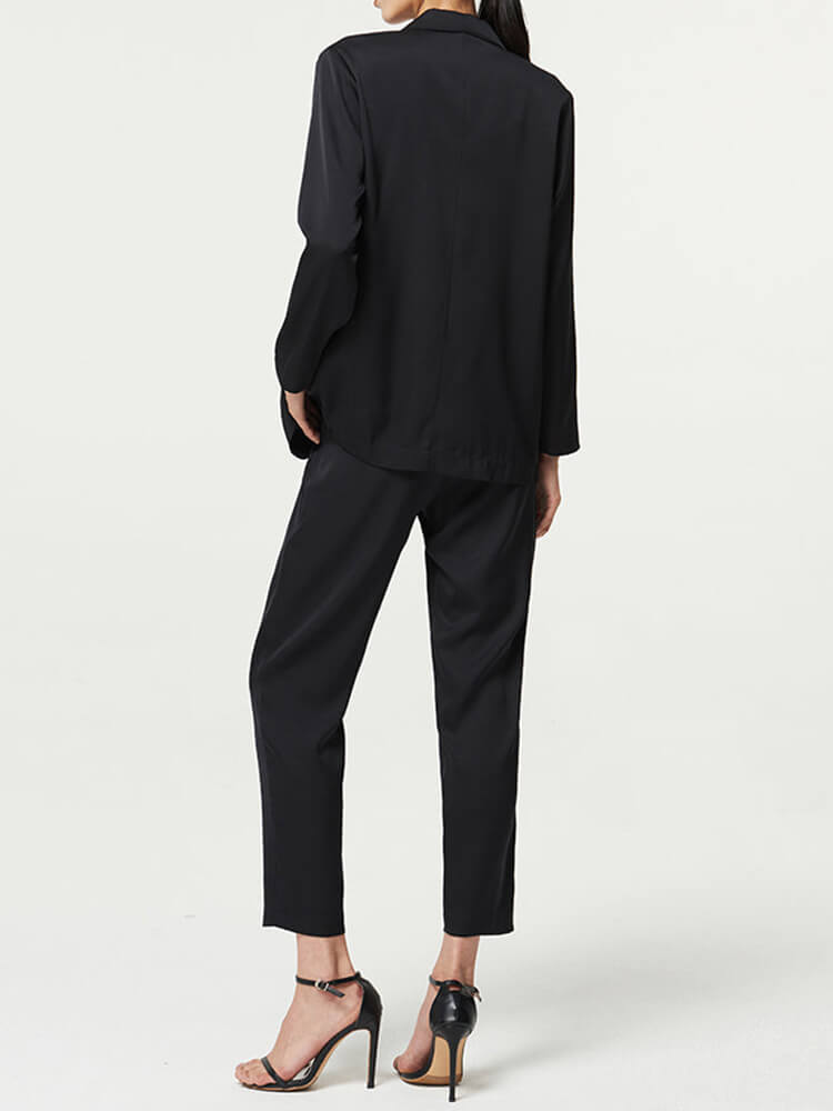 Conjunto de traje de pantalón de seda pura de color liso para mujer de 30 Momme