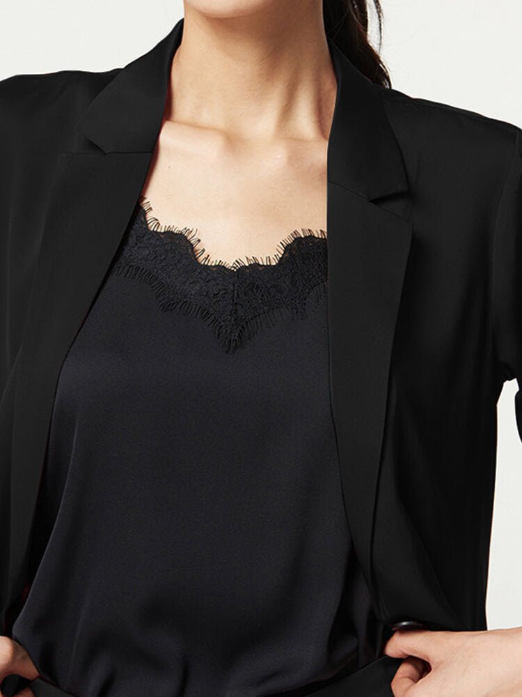 30 Momme Luxuriöses Damen-Hosenanzug-Set aus reiner Seide, einfarbig