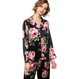 Rose Floral Silk Pajama Set two piece Silk Pajamas for Women - DIANASILK