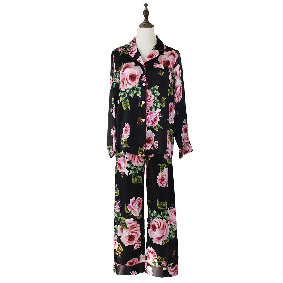 Rose Floral Silk Pajama Set two piece Silk Pajamas for Women - DIANASILK