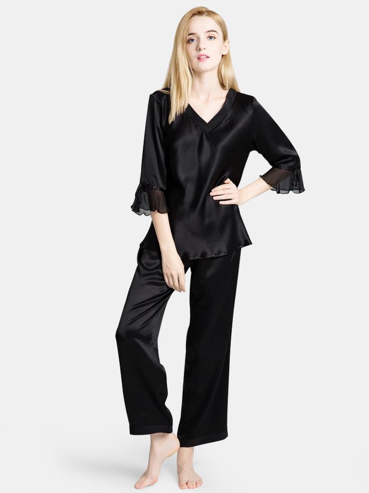 Pure 22 Momme 100% Mulberry Silk Luxury Full Length Long Silk Pajamas for Women - DIANASILK
