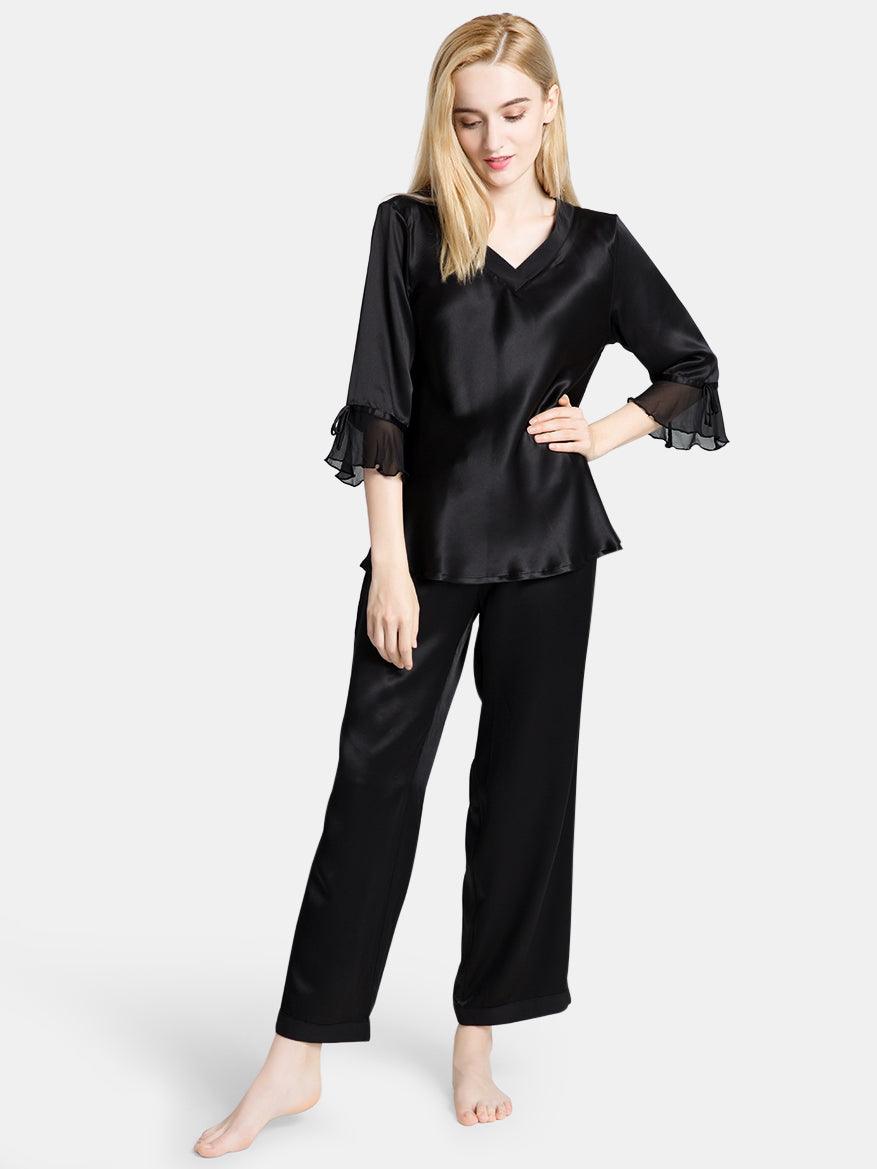 Pure 22 Momme 100% Mulberry Silk Luxury Full Length Long Silk Pajamas for Women - DIANASILK