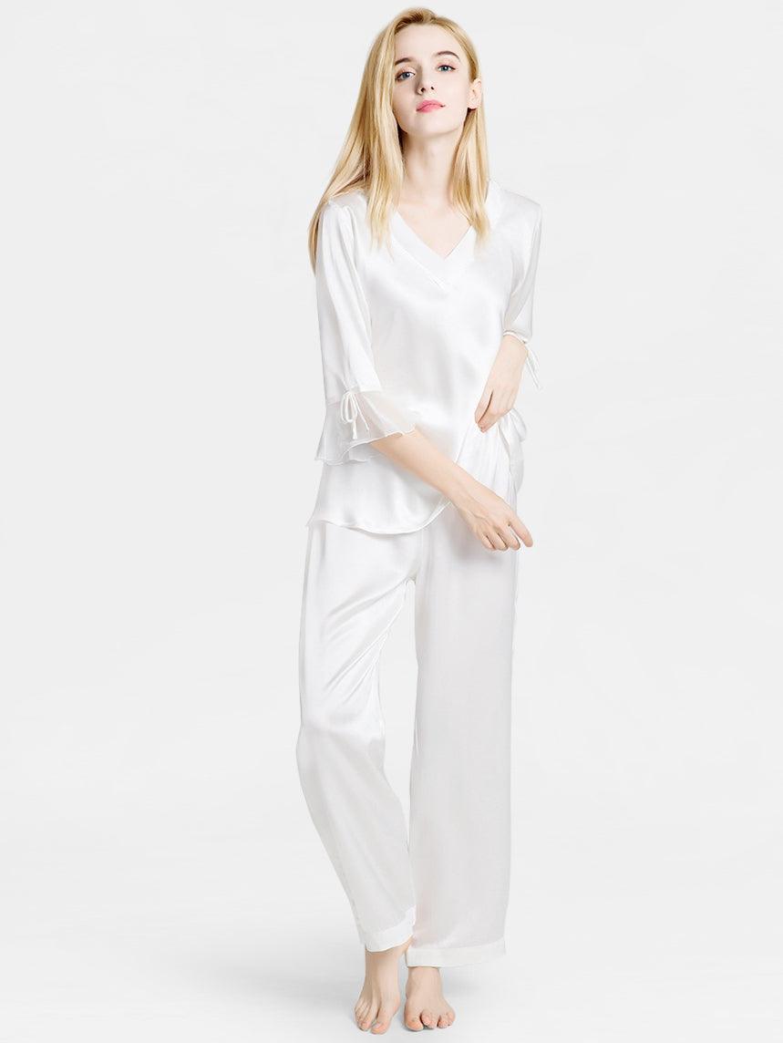 Pure 22 Momme 100% Mulberry Silk Luxury Full Length Long Silk Pajamas for Women - DIANASILK