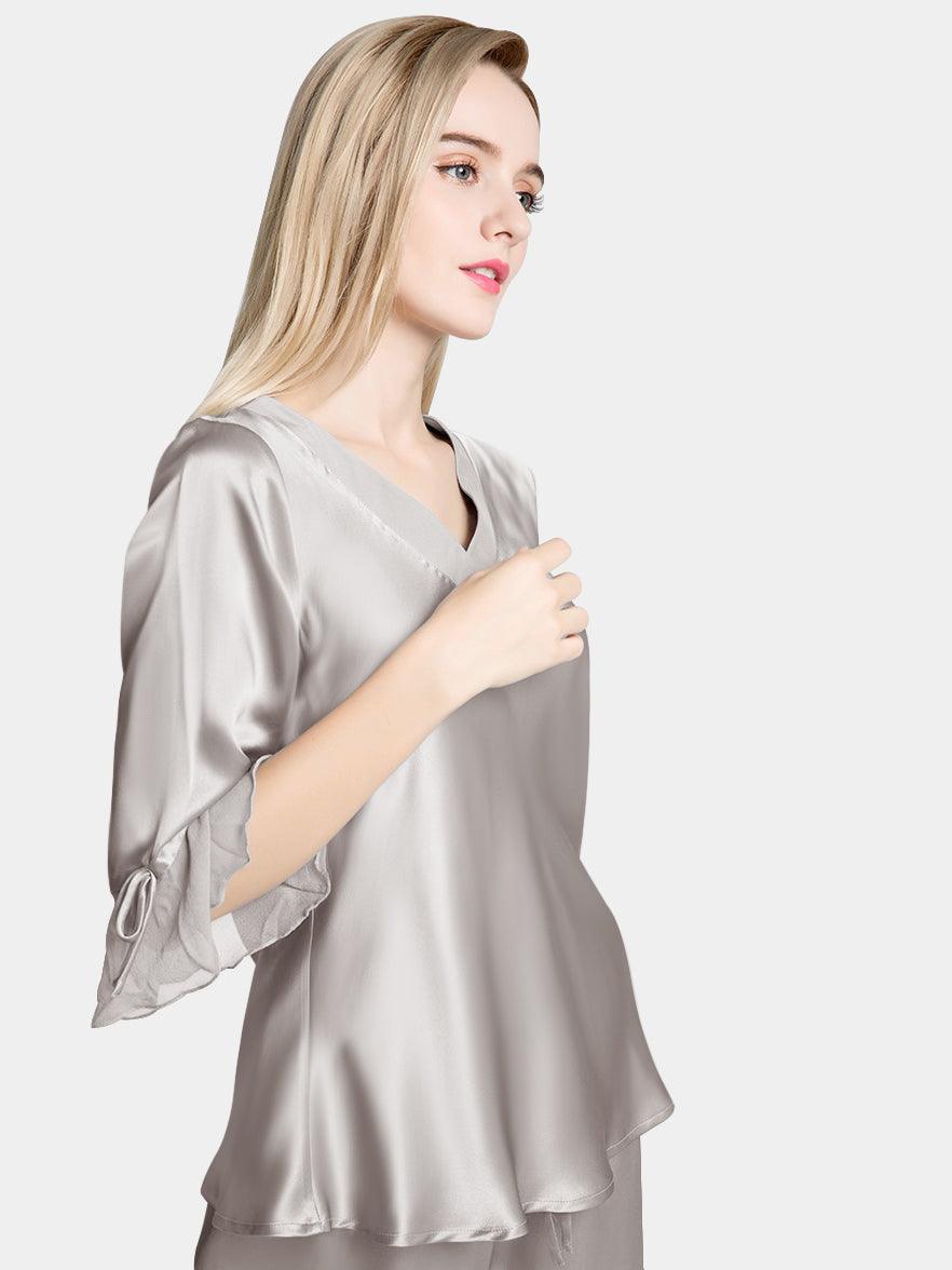 Pure 22 Momme 100% Mulberry Silk Luxury Full Length Long Silk Pajamas for Women - DIANASILK