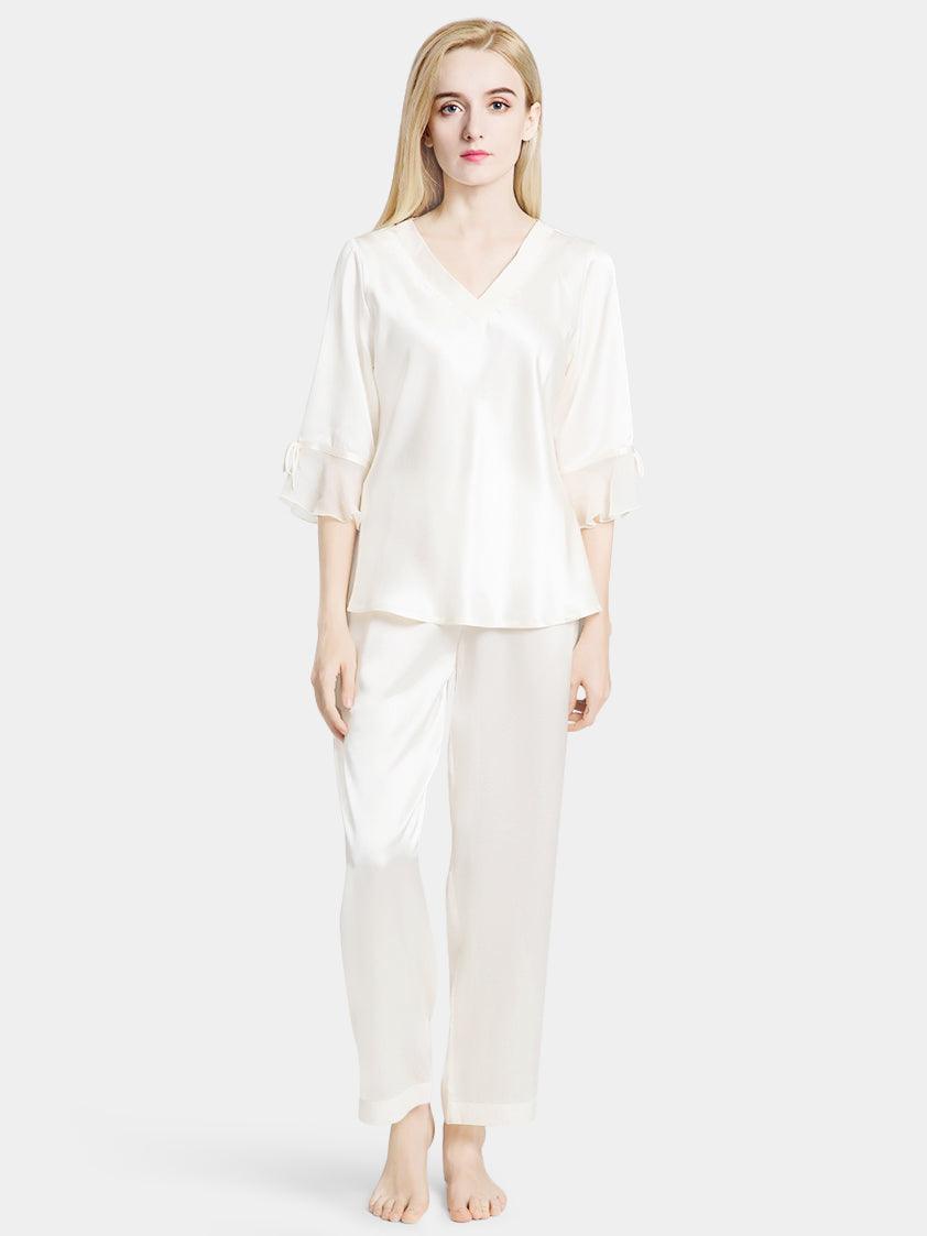Pure 22 Momme 100% Mulberry Silk Luxury Full Length Long Silk Pajamas for Women - DIANASILK