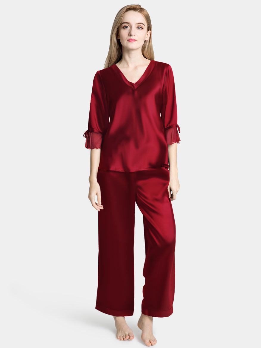 Pure 22 Momme 100% Mulberry Silk Luxury Full Length Long Silk Pajamas for Women - DIANASILK