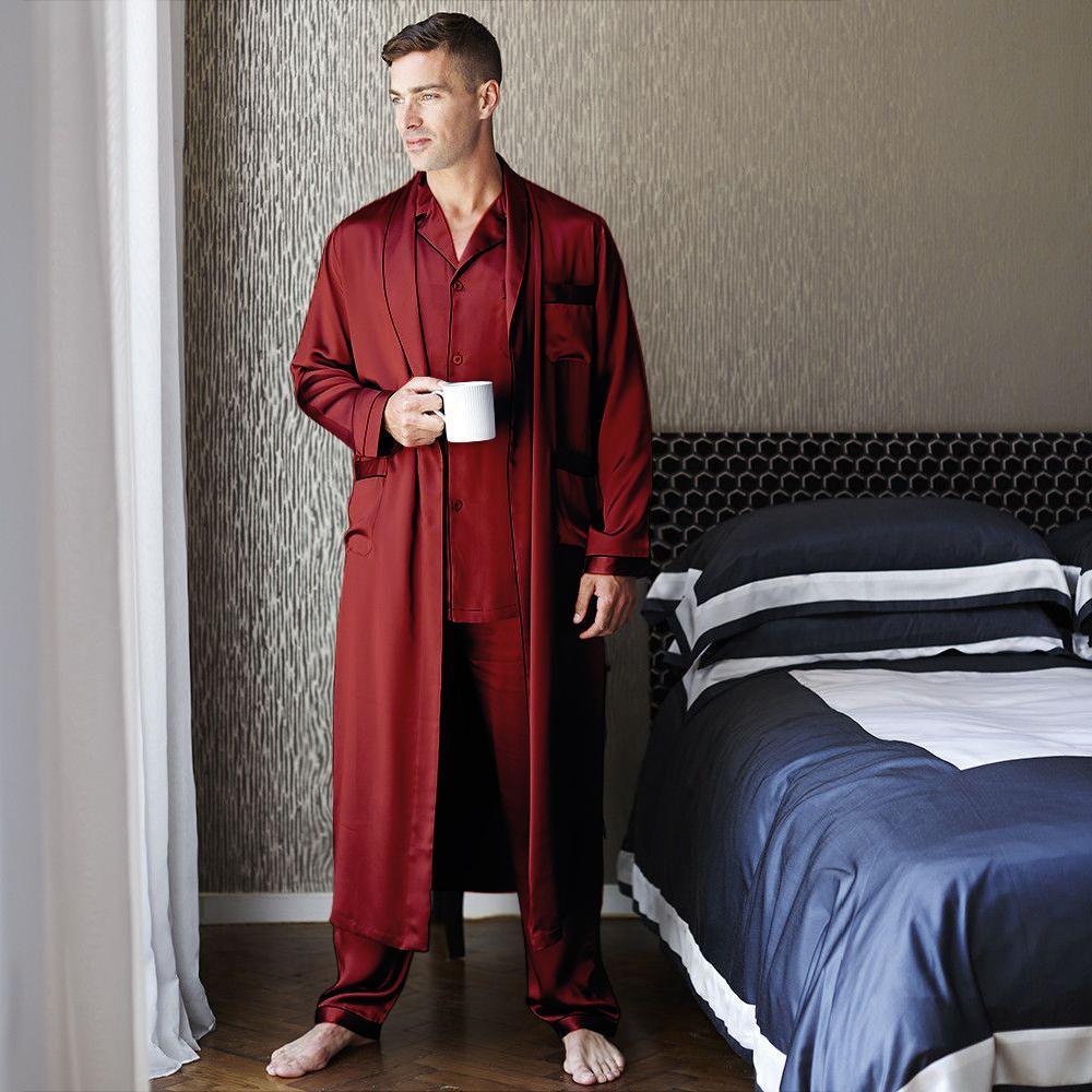 Best men's silk long pajamas Set Luxury Silk Pajamas Robe Set with