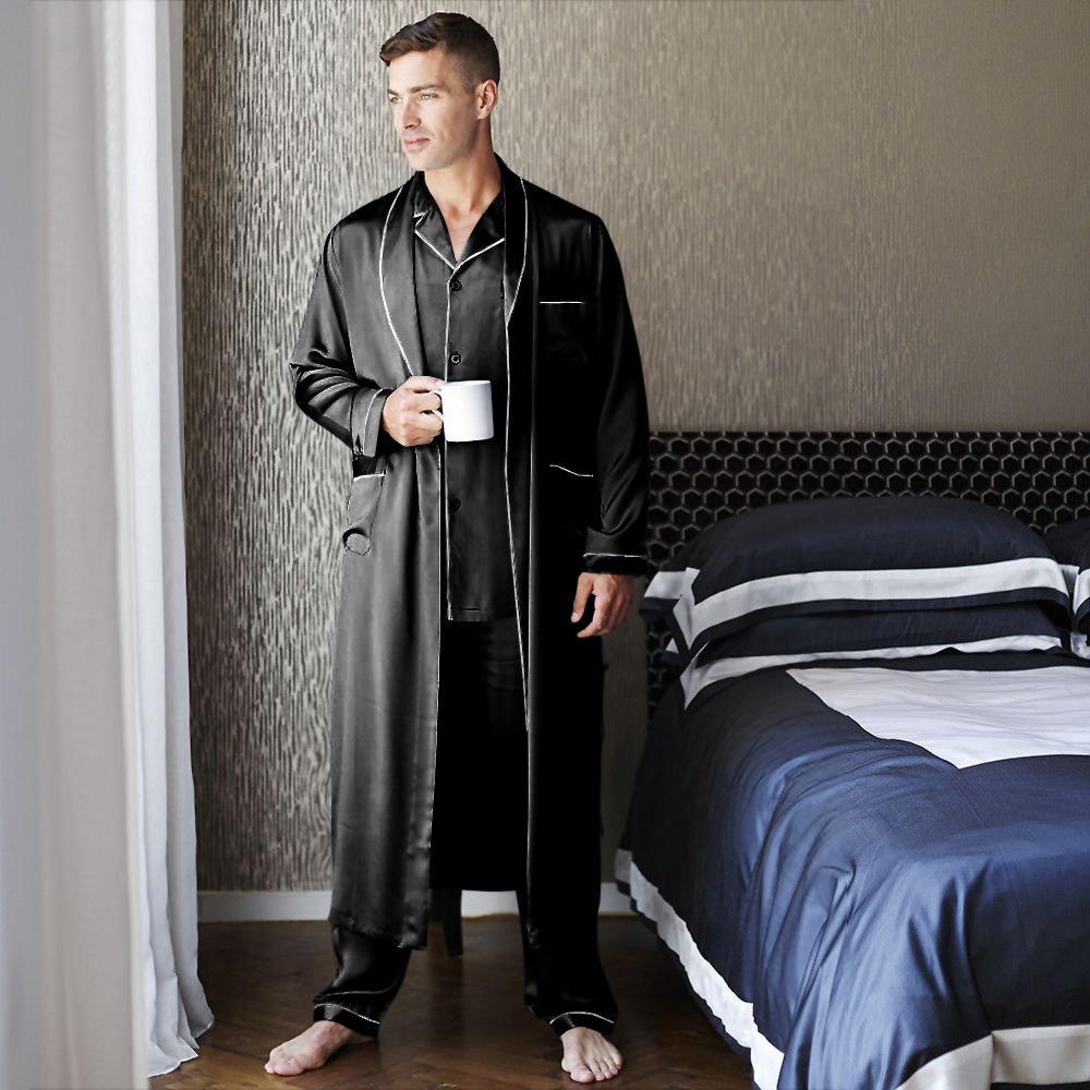 Best men's silk long pajamas Set  Luxury Silk Pajamas Robe Set with Trimming - DIANASILK
