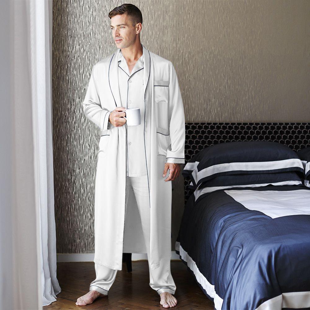 Best men's silk long pajamas Set Luxury Silk Pajamas Robe Set with Tri –  DIANASILK