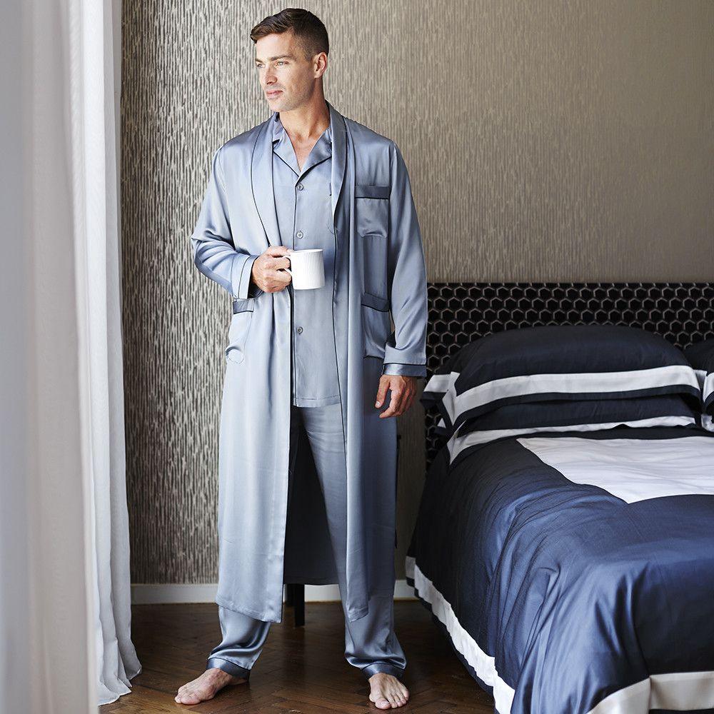 Best men's silk long pajamas Set  Luxury Silk Pajamas Robe Set with Trimming - DIANASILK
