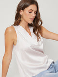 Schicke Damen-Seidenbluse mit V-Ausschnitt, 100 % Maulbeerseide, ärmelloses Seidenhemd