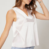 Schicke Damen-Seidenbluse mit V-Ausschnitt, 100 % Maulbeerseide, ärmelloses Seidenhemd