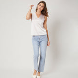 Schicke Damen-Seidenbluse mit V-Ausschnitt, 100 % Maulbeerseide, ärmelloses Seidenhemd