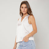Schicke Damen-Seidenbluse mit V-Ausschnitt, 100 % Maulbeerseide, ärmelloses Seidenhemd
