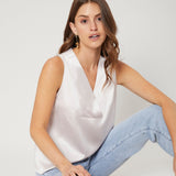 Schicke Damen-Seidenbluse mit V-Ausschnitt, 100 % Maulbeerseide, ärmelloses Seidenhemd