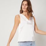 Schicke Damen-Seidenbluse mit V-Ausschnitt, 100 % Maulbeerseide, ärmelloses Seidenhemd