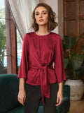 Camisa clásica de seda con manga acampanada de 22 mm de grado 6A para mujer